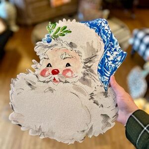 Festive Blue White Santa Claus Metal Yard Decoration